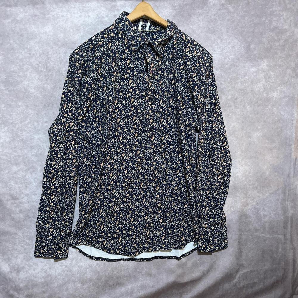 Robert Graham Tailored Fit Navy Floral Shirt Long Sleeve size L